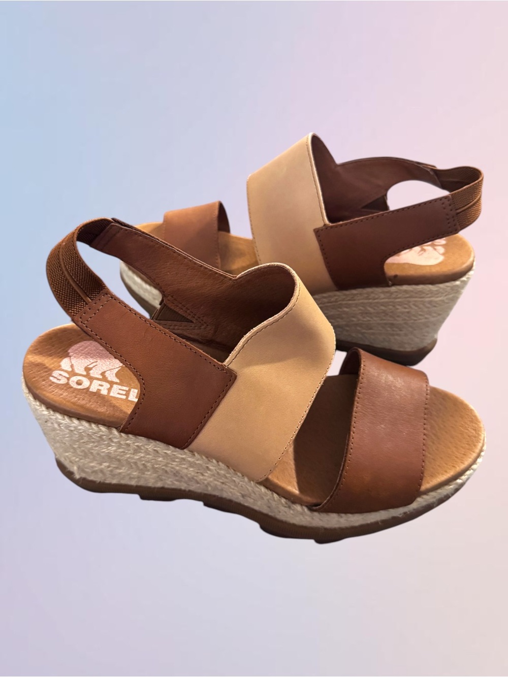 Sorel Joanie II Slingback Platform Wedge Sandal Camel Tan Espadrille - Sz 8.5